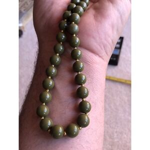 Vintage Dark Green Marbled Bakelite Necklace & Bakelite Grape Cluster Clip